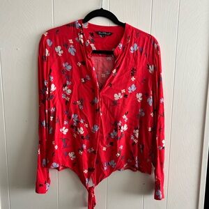 Velvet Heart Red Floral Button-Up Blouse
